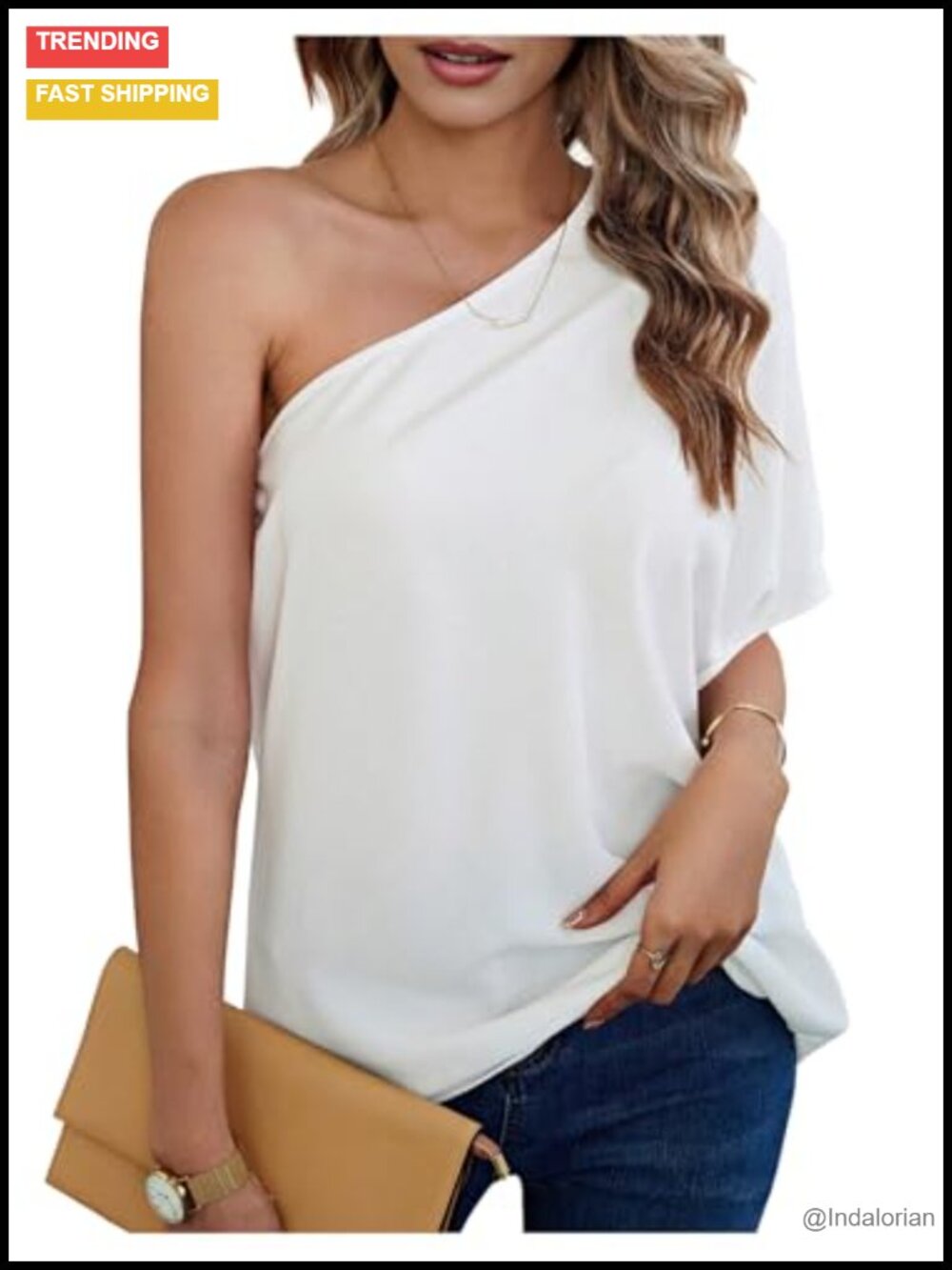 One Shoulder Asymmetrical Neck Flowy Blouse Elegant Women's Top